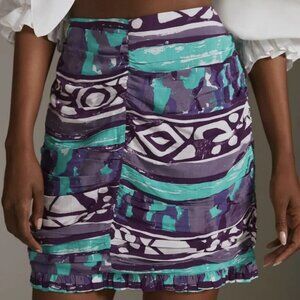 Anthropologie Porridge Elesa Women's Size XXS Ruched Tribal Print Mini Skirt NWT